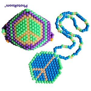 Peace Sign Pony Bead Necklace & Pony Bead Mask Set
